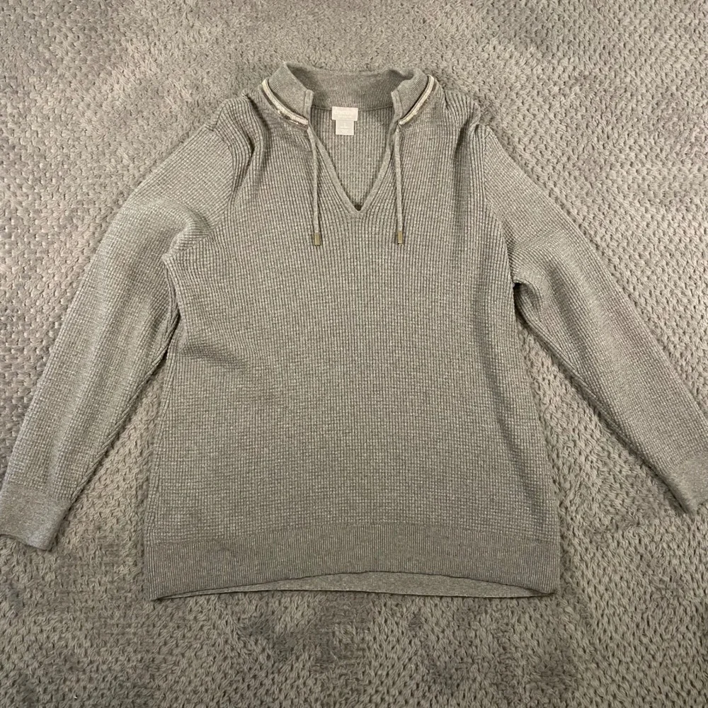 Chico's Zenergy‎ Waffle Knit Sweater Size L (Chico's 2) Beaded Gray Casual